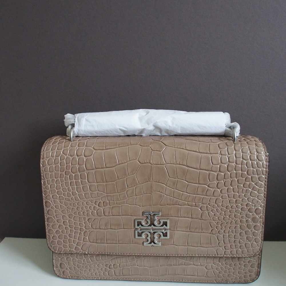 Tory Burch Britten Croc. Adjustable bag
